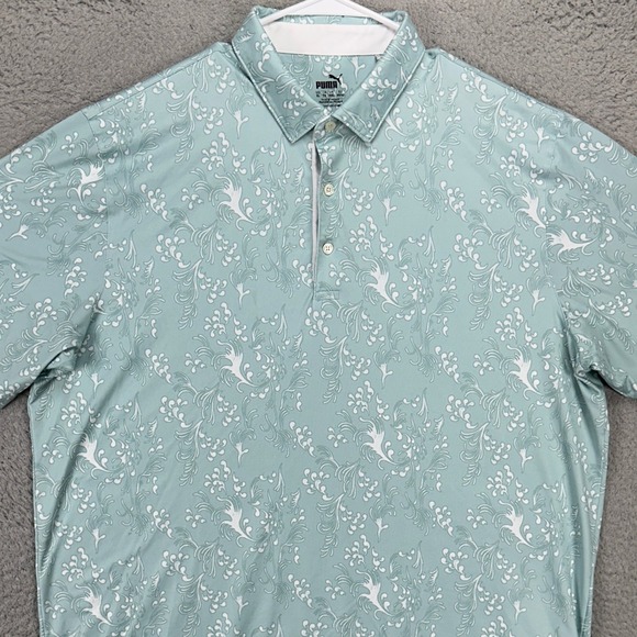 PUMA Mens Golf Polo Shirt XL Teal Blue Performance Rugby Short Sleeve Outdoor